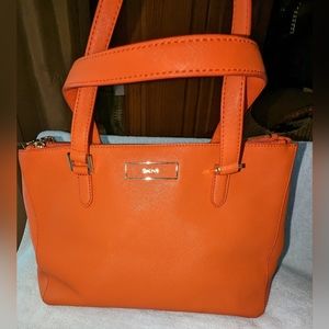 DKNY saffiano leather orange shoulder bag.